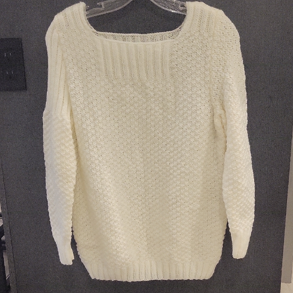 Women's Cream Popcorn Sweater Unique one ahoulder design handmade boxy